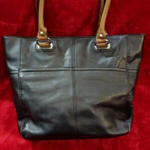 Tignanello Black and Tan/Brown Leather Tote with Silver Hardware